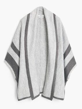 Mango Striped Knit Oversized Poncho Cape Shawl Cardigan Gray Wool Blend